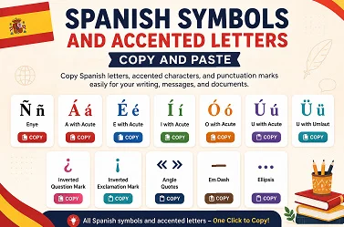 Spanish Symbols and Accented Letters Copy and Paste